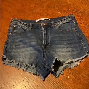 Celebrity Pink Blue Jean Shorts with Frayed Hem